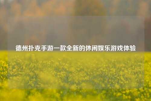 德州扑克手游一款全新的休闲娱乐游戏体验