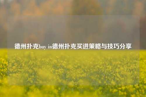 德州扑克buy in德州扑克买进策略与技巧分享