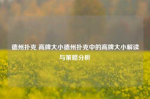 德州扑克 高牌大小德州扑克中的高牌大小解读与策略分析