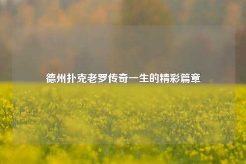 德州扑克老罗传奇一生的精彩篇章
