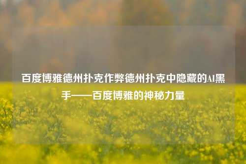 百度博雅德州扑克作弊德州扑克中隐藏的AI黑手——百度博雅的神秘力量