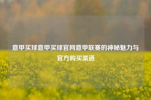 意甲买球意甲买球官网意甲联赛的神秘魅力与官方购买渠道
