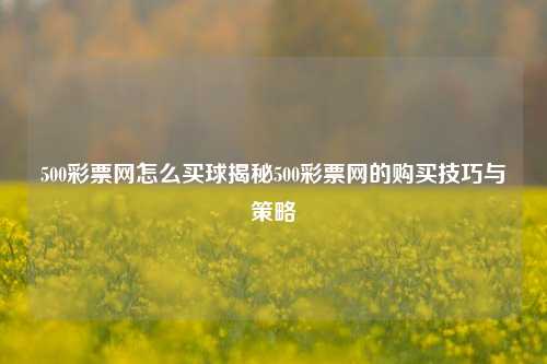 500彩票网怎么买球揭秘500彩票网的购买技巧与策略