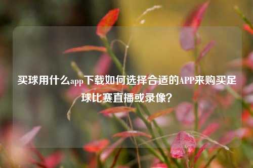 买球用什么app下载如何选择合适的APP来购买足球比赛直播或录像？