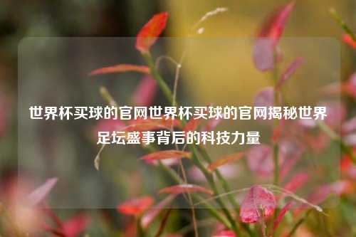 世界杯买球的官网世界杯买球的官网揭秘世界足坛盛事背后的科技力量