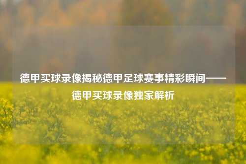 德甲买球录像揭秘德甲足球赛事精彩瞬间——德甲买球录像独家解析
