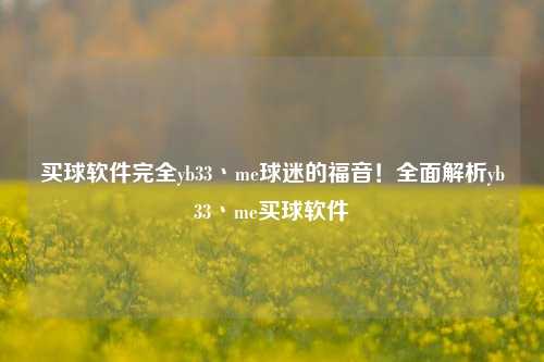 买球软件完全yb33丶me球迷的福音！全面解析yb33丶me买球软件